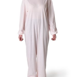 Pigiama sanitario estivo donna con cerniera posteriore - Cuore bianco su fondo rosa