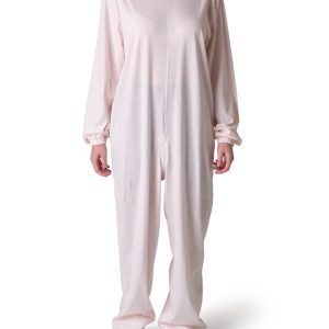 Pigiama sanitario estivo donna con cerniera posteriore fino al davanti - Cuore bianco fondo rosa