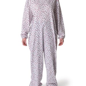 Pigiama sanitario estivo donna con cerniera posteriore - Fiore bicolore rosa e verde