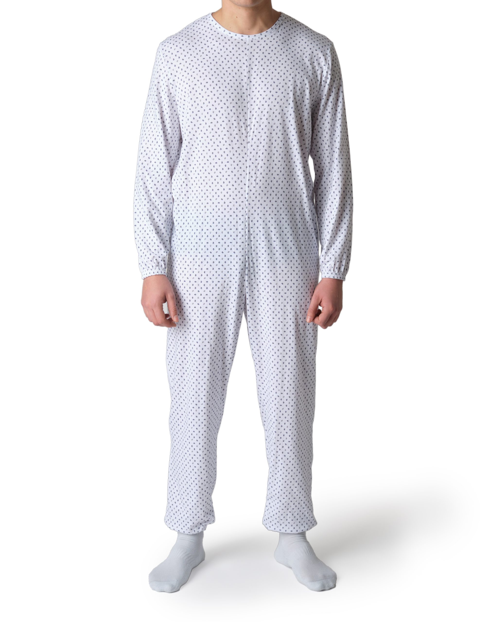 Pigiama sanitario estivo uomo con cerniera posteriore - Paisley blu e grigio