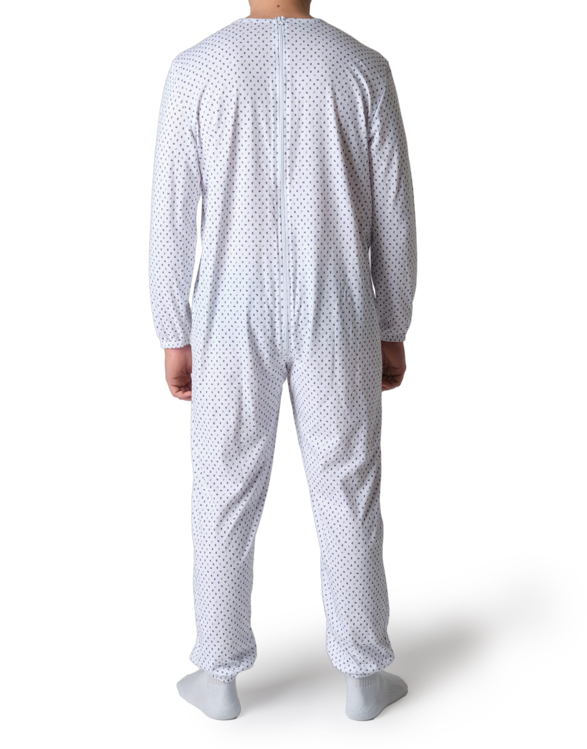 Pigiama sanitario estivo uomo con cerniera posteriore - Paisley blu e grigio - immagine 3