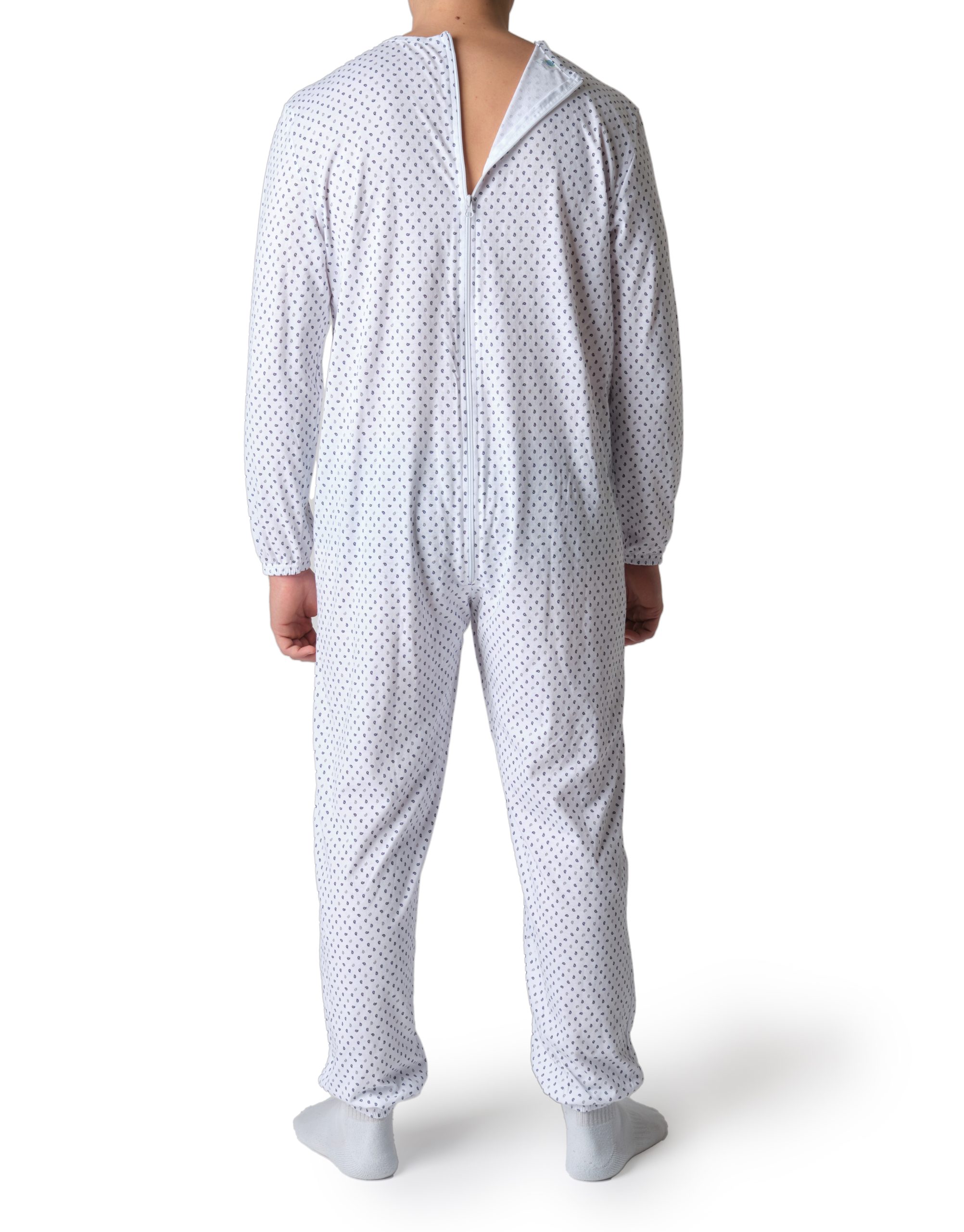 Pigiama sanitario estivo uomo con cerniera posteriore - Paisley blu e grigio - immagine 4