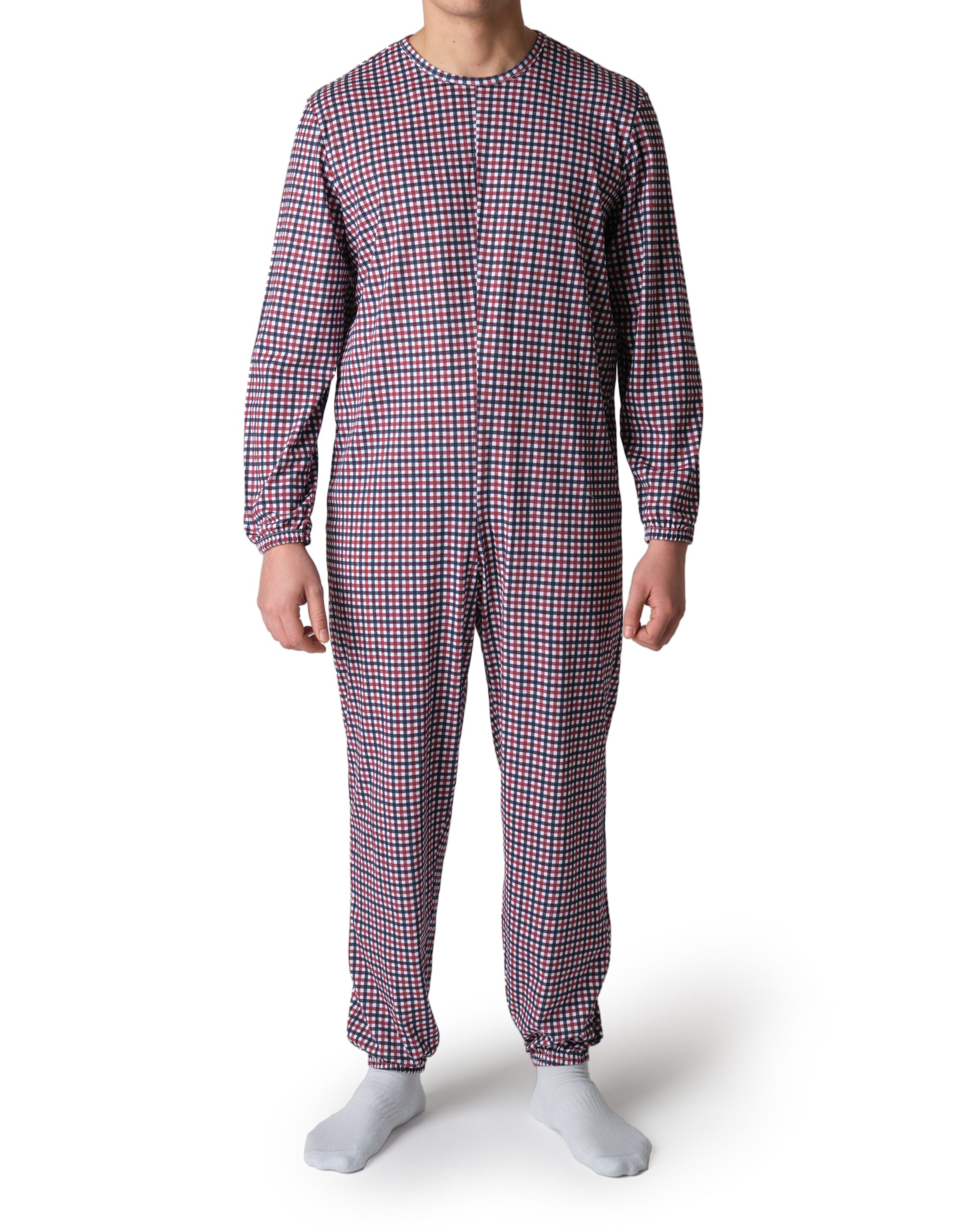 Pigiama sanitario estivo uomo con cerniera posteriore - Tartan rosso e blu