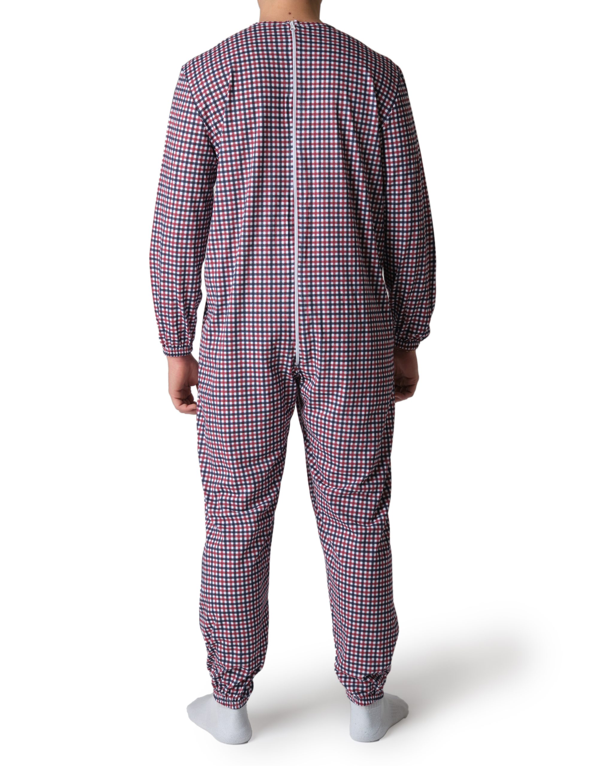Pigiama sanitario estivo uomo con cerniera posteriore - Tartan rosso e blu - immagine 3
