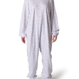 Pigiama sanitario invernale donna con cerniera posteriore - Fiore rosa e verde